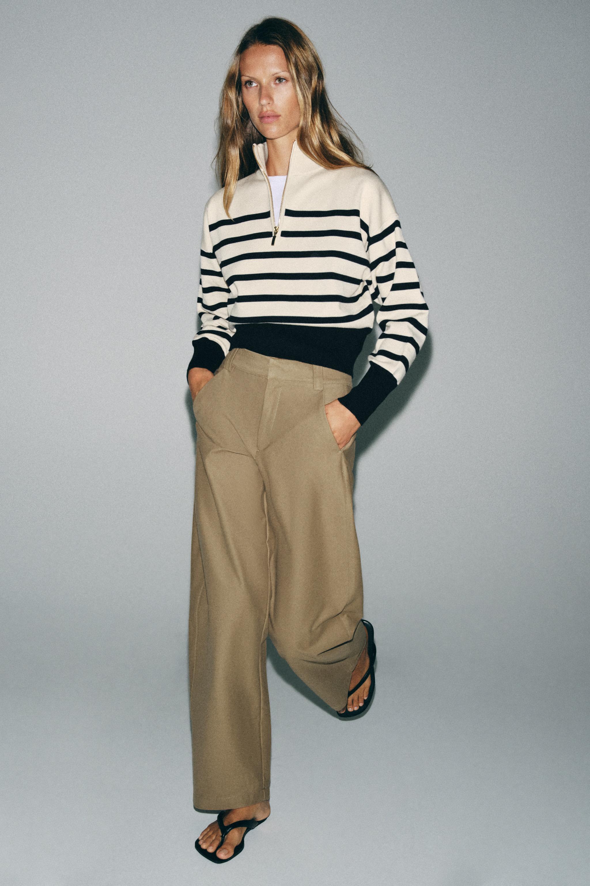 STRIPED KNIT ZIP-UP JUMPER